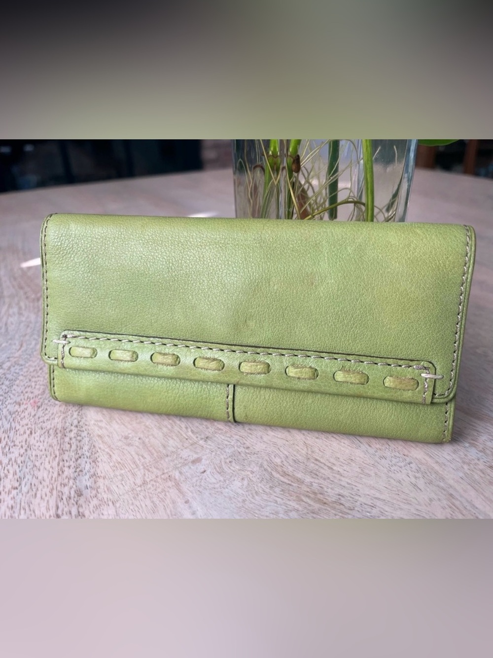 FOSSIL leather wallet, Never Used, green leather womens flap wallet